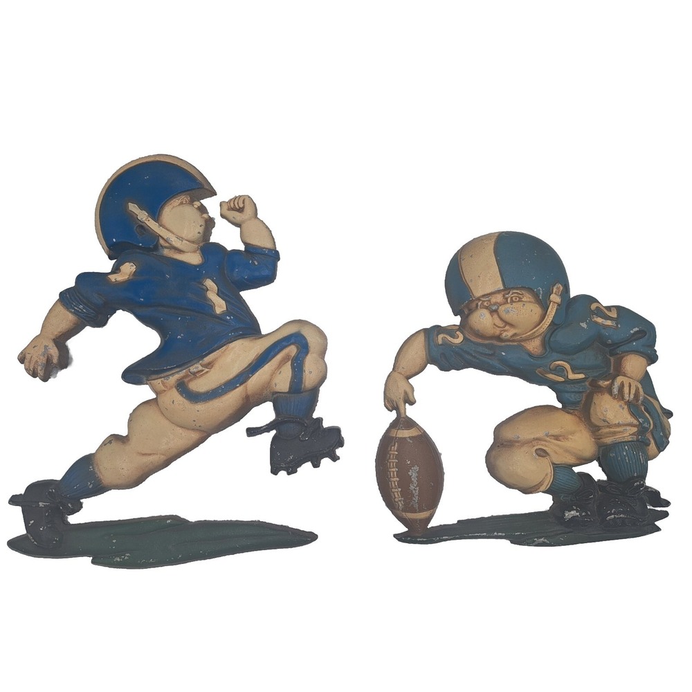 Vintage 1976 Homco USA Set Of Metal Football Players Wall Art Boys Room. A3.17